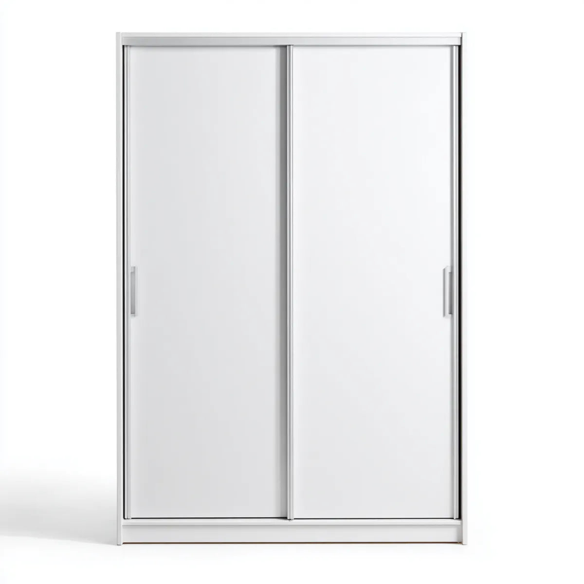 Szafa, Biała szafka sypialna z 2 drzwiami przesuwnymi 120 x 60 x 200 cm w prostokątnych melaminowanych panelach MDF