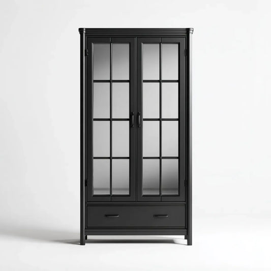 Szafa sypialna 2 drzwi czarne lustro z szufladą 100 x 50 x 200 cm prostokątna MDF