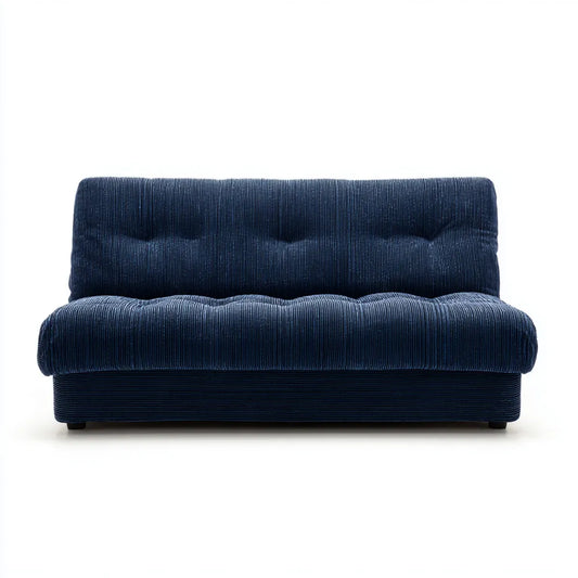 Sofa 2 granatowe, niebieskie, aksamitne łóżka w prostokątnym poliestrze z żebrem 140 x 85 x 78 cm