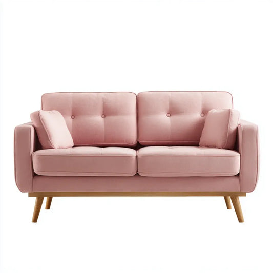 Sofa 2 fotele w poliestrze z litymi nóżkami z drewna 150 x 80 x 85 cm
