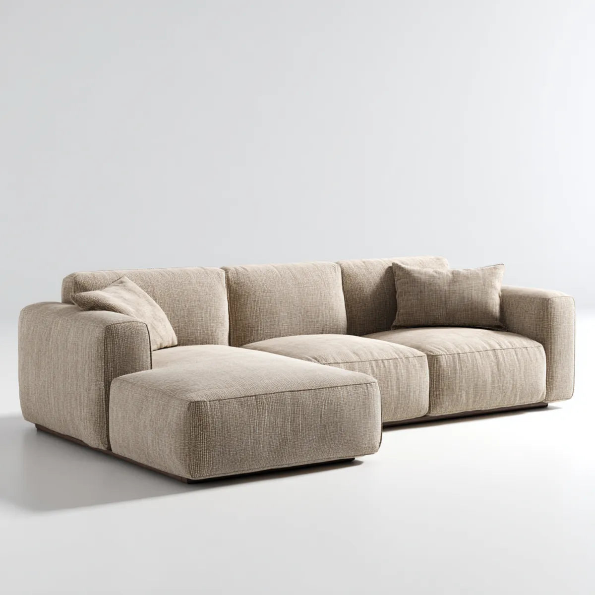 Sofa 3 fotele z szewcem z beżowym poliestrem 280 x 170 x 85 cm