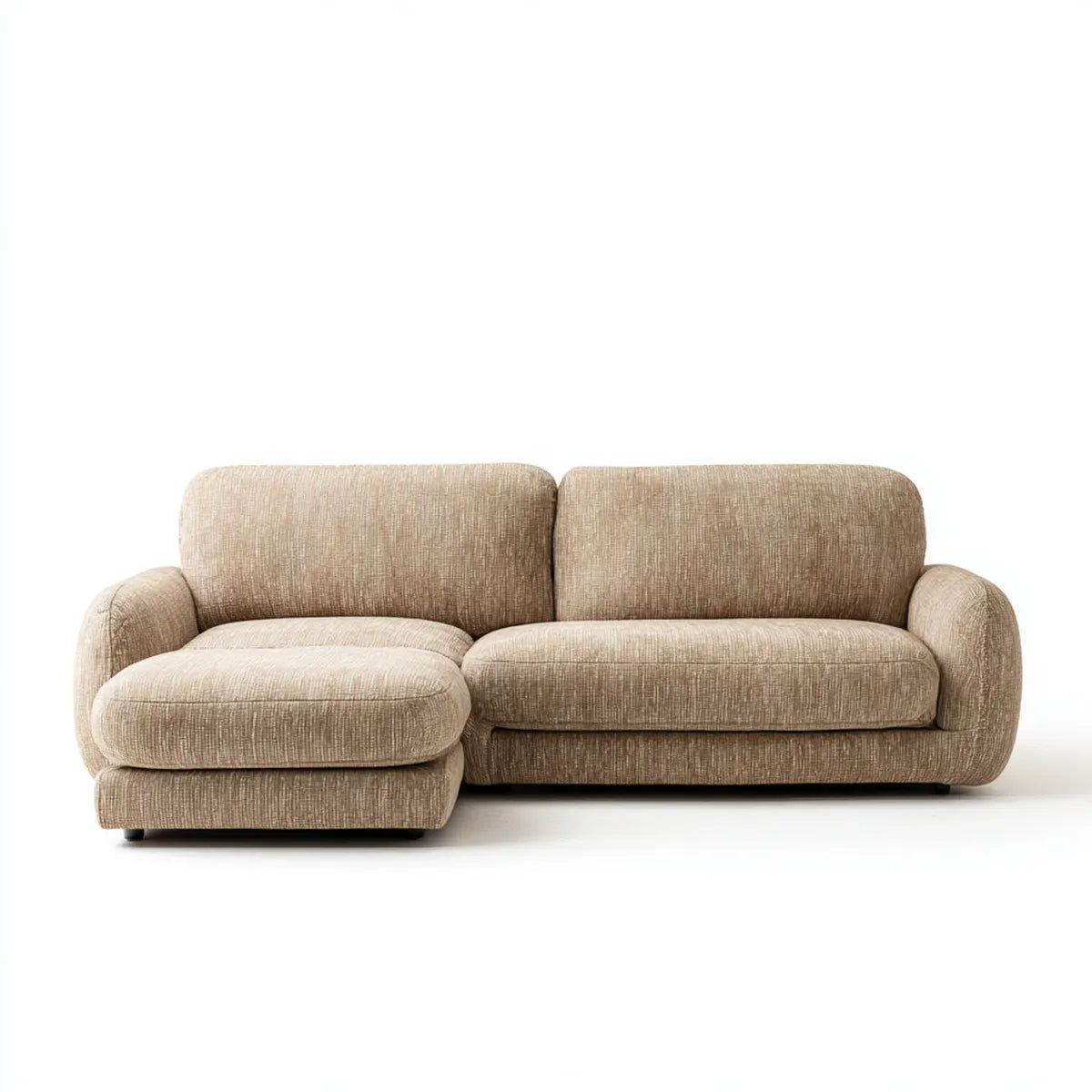 Sofa, Kanapa narożna z krzesełkiem z lewej beżu w poliestrowym cynilu 260 x 160 x 85 cm 3 siedzenia